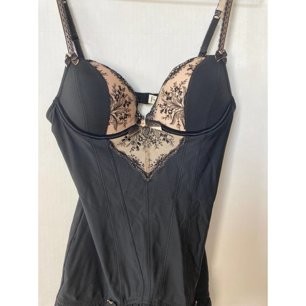 Felina Lingerie 2 PC Set Black Bow Lace Teddy w Thong